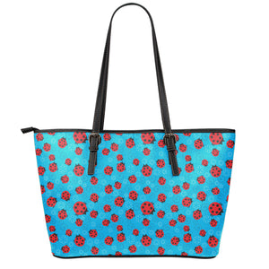 Cartoon Ladybird Pattern Print Leather Tote Bag