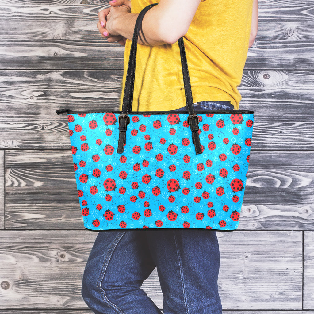 Cartoon Ladybird Pattern Print Leather Tote Bag