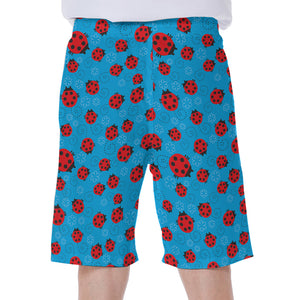 Cartoon Ladybird Pattern Print Men's Beach Shorts