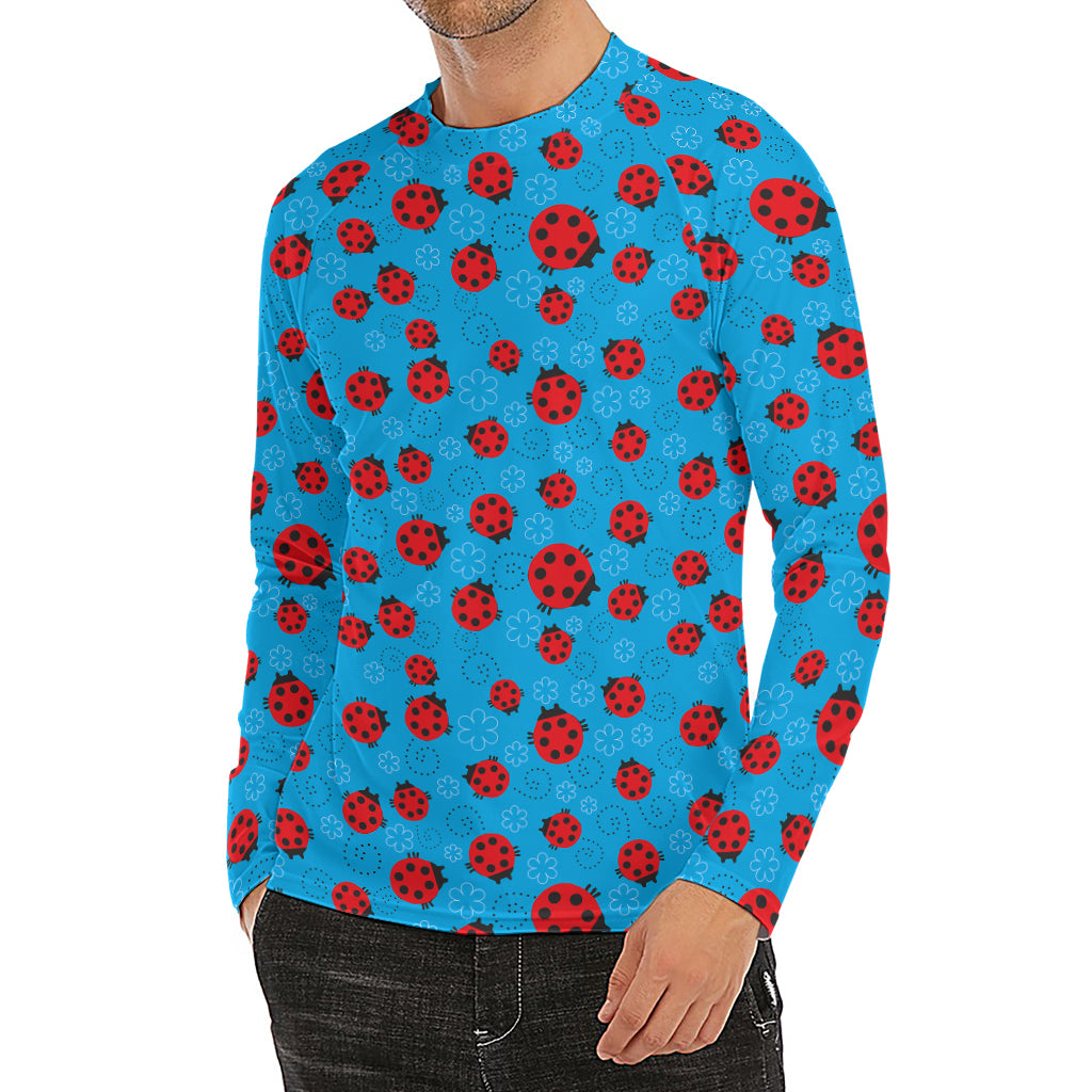 Cartoon Ladybird Pattern Print Men's Long Sleeve Rash Guard