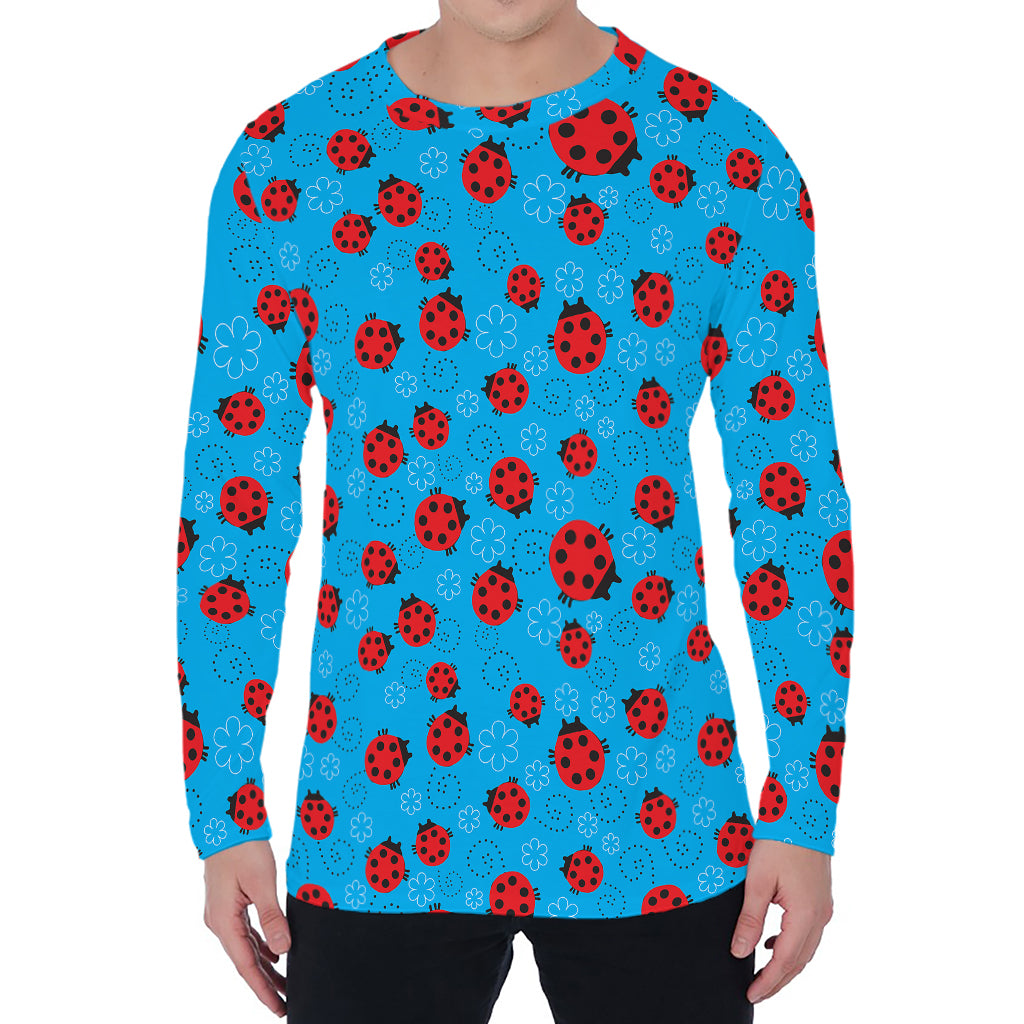 Cartoon Ladybird Pattern Print Men's Long Sleeve T-Shirt