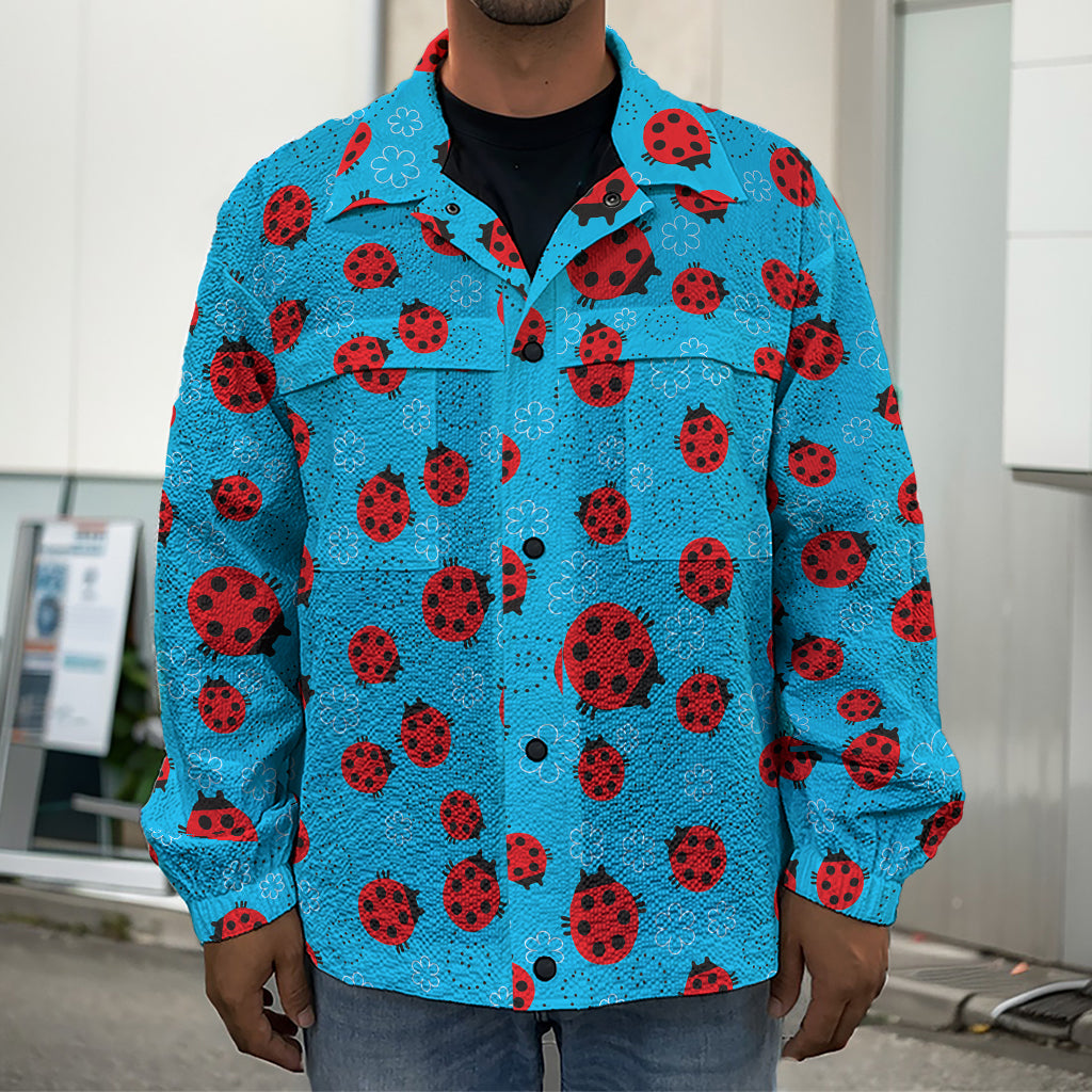 Cartoon Ladybird Pattern Print Men's Shirt Jacket