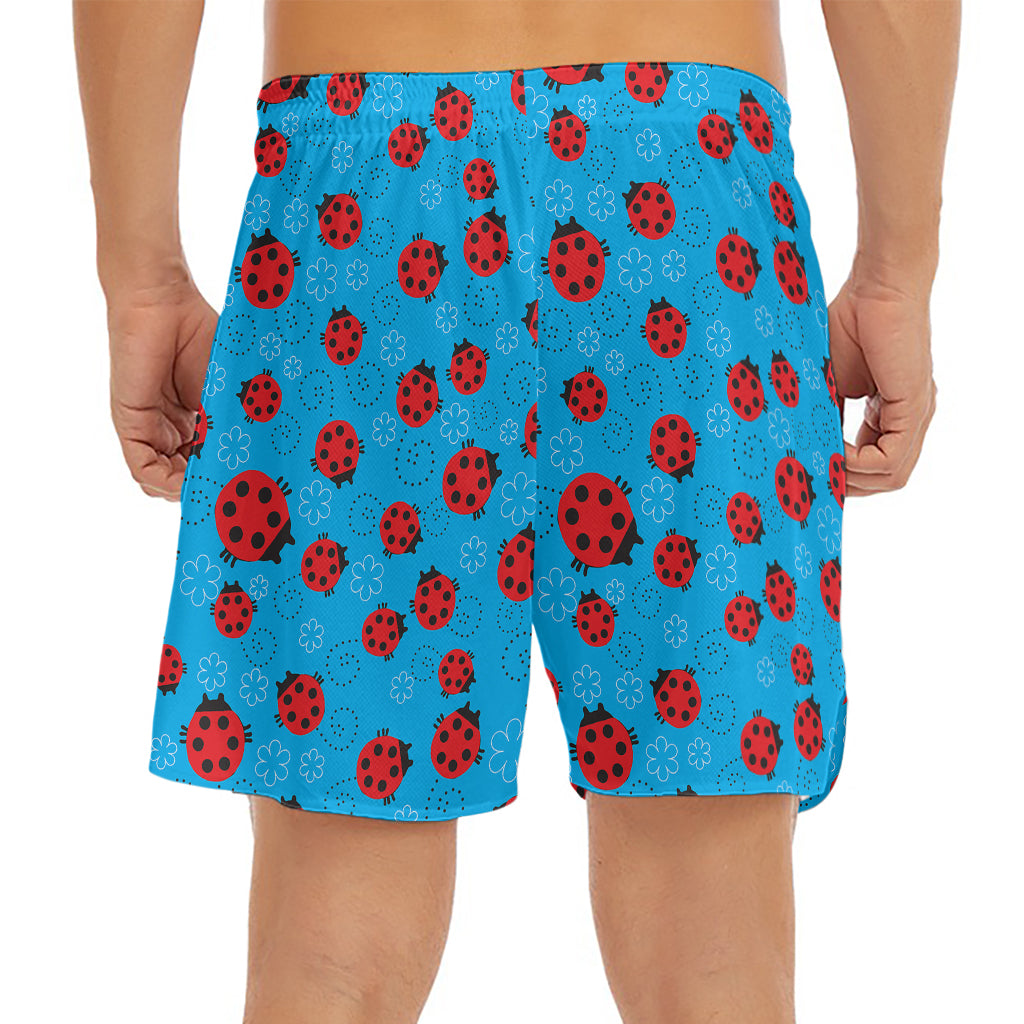 Cartoon Ladybird Pattern Print Men's Split Running Shorts