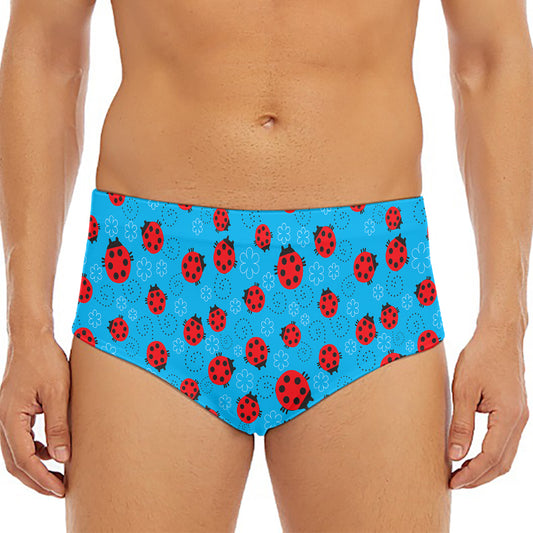 Cartoon Ladybird Pattern Print Men's Triangle Swim Briefs