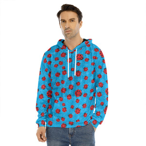 Cartoon Ladybird Pattern Print Men's Velvet Pullover Hoodie