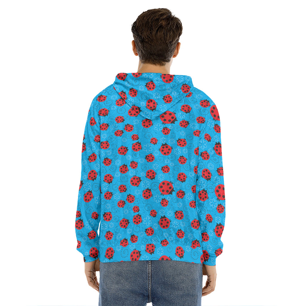 Cartoon Ladybird Pattern Print Men's Velvet Pullover Hoodie