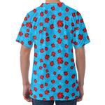 Cartoon Ladybird Pattern Print Men's Velvet T-Shirt