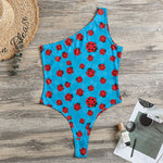 Cartoon Ladybird Pattern Print One Shoulder Bodysuit