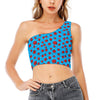 Cartoon Ladybird Pattern Print One Shoulder Crop Top