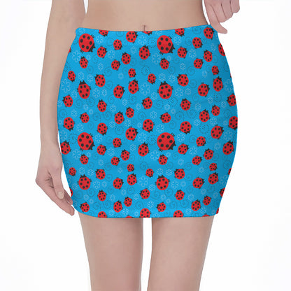 Cartoon Ladybird Pattern Print Pencil Mini Skirt
