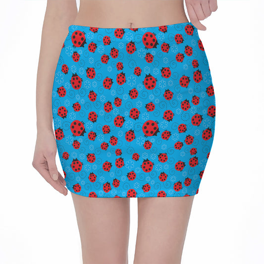 Cartoon Ladybird Pattern Print Pencil Mini Skirt