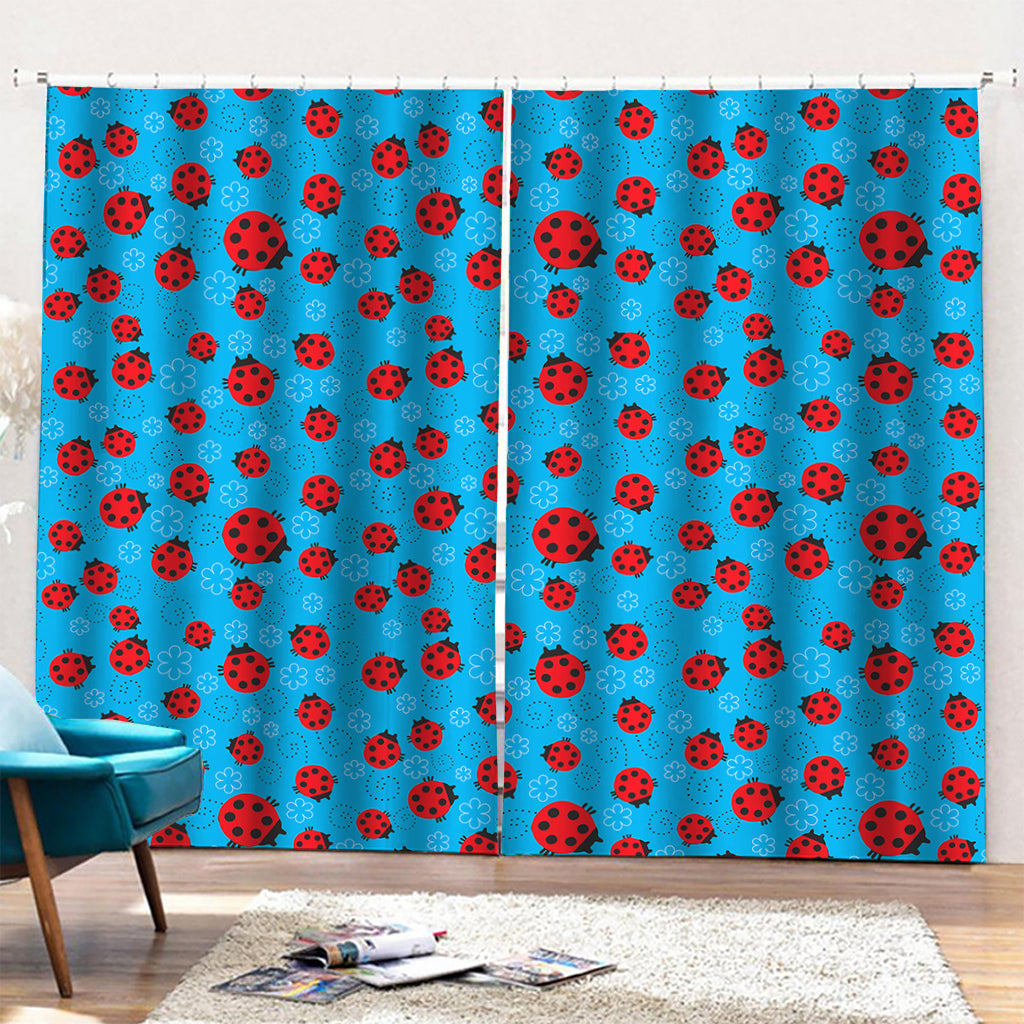 Cartoon Ladybird Pattern Print Pencil Pleat Curtains