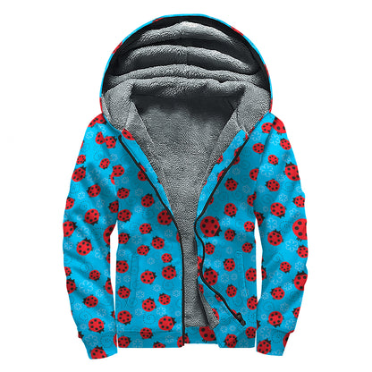 Cartoon Ladybird Pattern Print Sherpa Lined Zip Up Hoodie