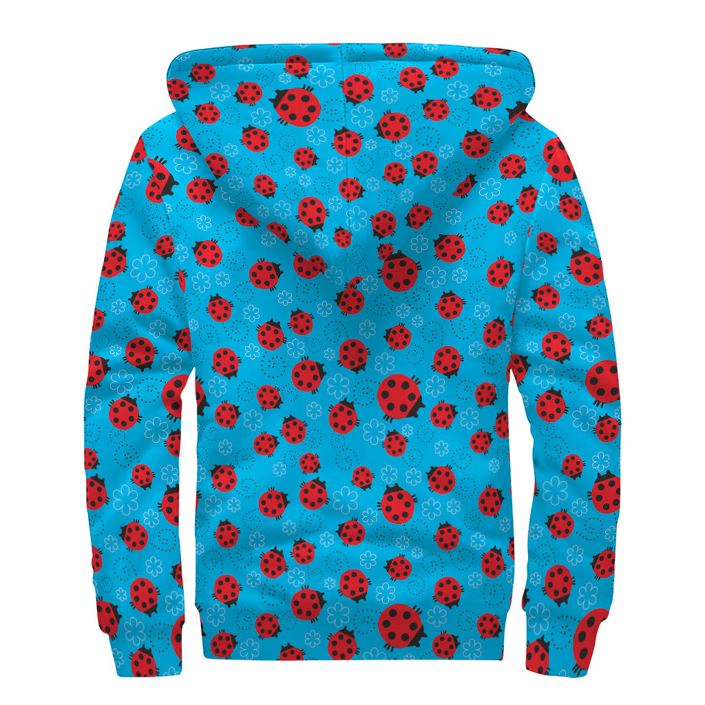 Cartoon Ladybird Pattern Print Sherpa Lined Zip Up Hoodie