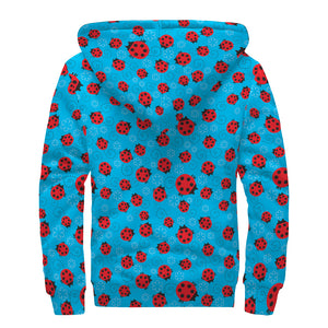 Cartoon Ladybird Pattern Print Sherpa Lined Zip Up Hoodie