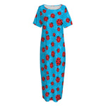 Cartoon Ladybird Pattern Print Short Sleeve Long Nightdress