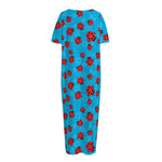 Cartoon Ladybird Pattern Print Short Sleeve Long Nightdress