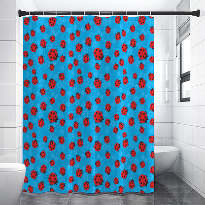 Cartoon Ladybird Pattern Print Shower Curtain