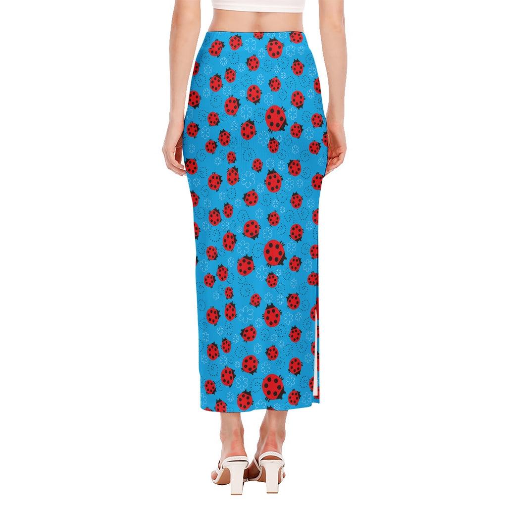 Cartoon Ladybird Pattern Print Side Slit Maxi Skirt