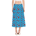 Cartoon Ladybird Pattern Print Side Slit Midi Skirt