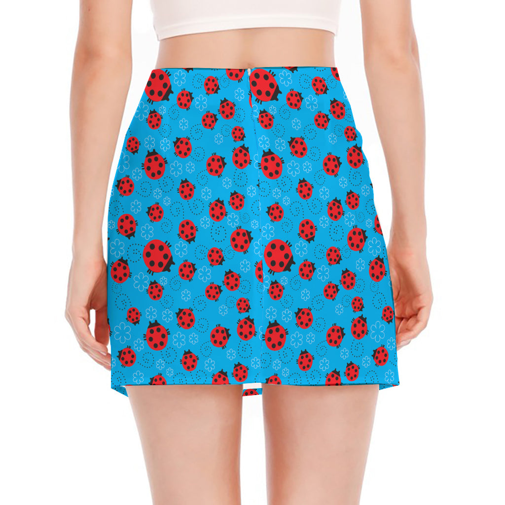 Cartoon Ladybird Pattern Print Side Slit Mini Skirt