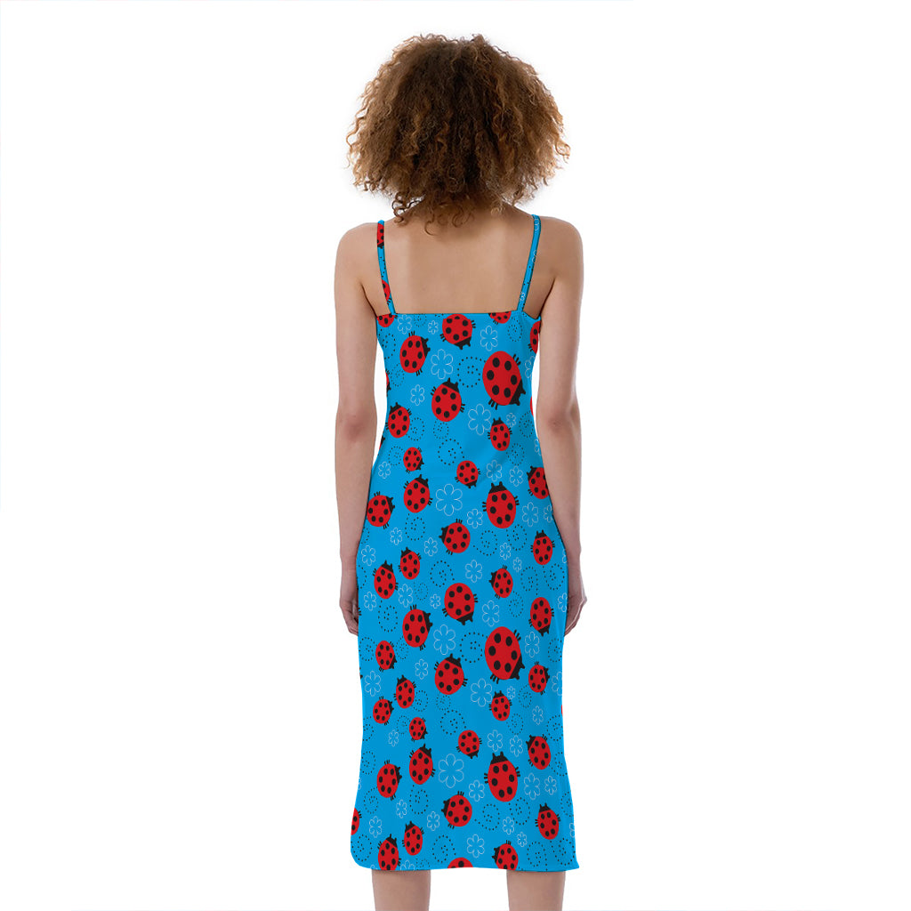 Cartoon Ladybird Pattern Print Slim Fit Midi Cami Dress