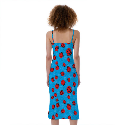 Cartoon Ladybird Pattern Print Slim Fit Midi Cami Dress