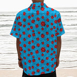 Cartoon Ladybird Pattern Print Textured Short Sleeve Shirt