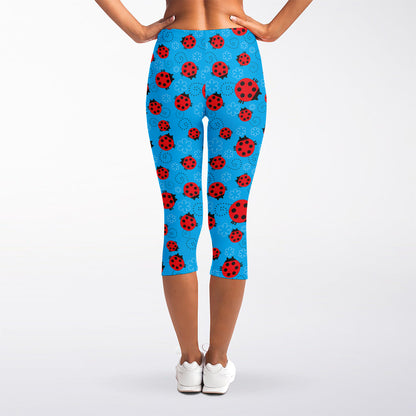 Cartoon Ladybird Pattern Print Women's Capri Leggings