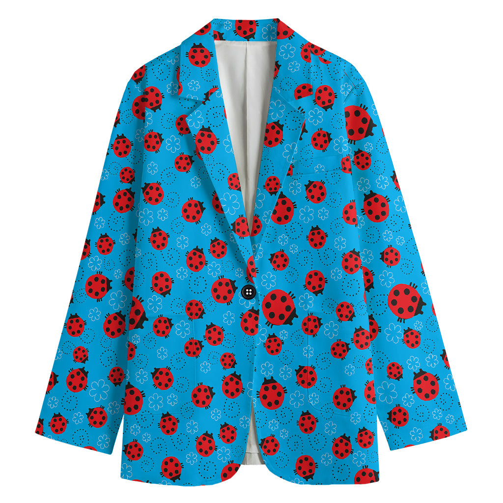 Cartoon Ladybird Pattern Print Women's Cotton Blazer