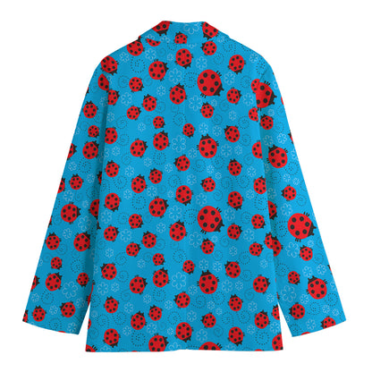 Cartoon Ladybird Pattern Print Women's Cotton Blazer