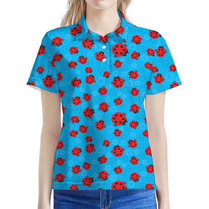 Cartoon Ladybird Pattern Print Women's Polo Shirt