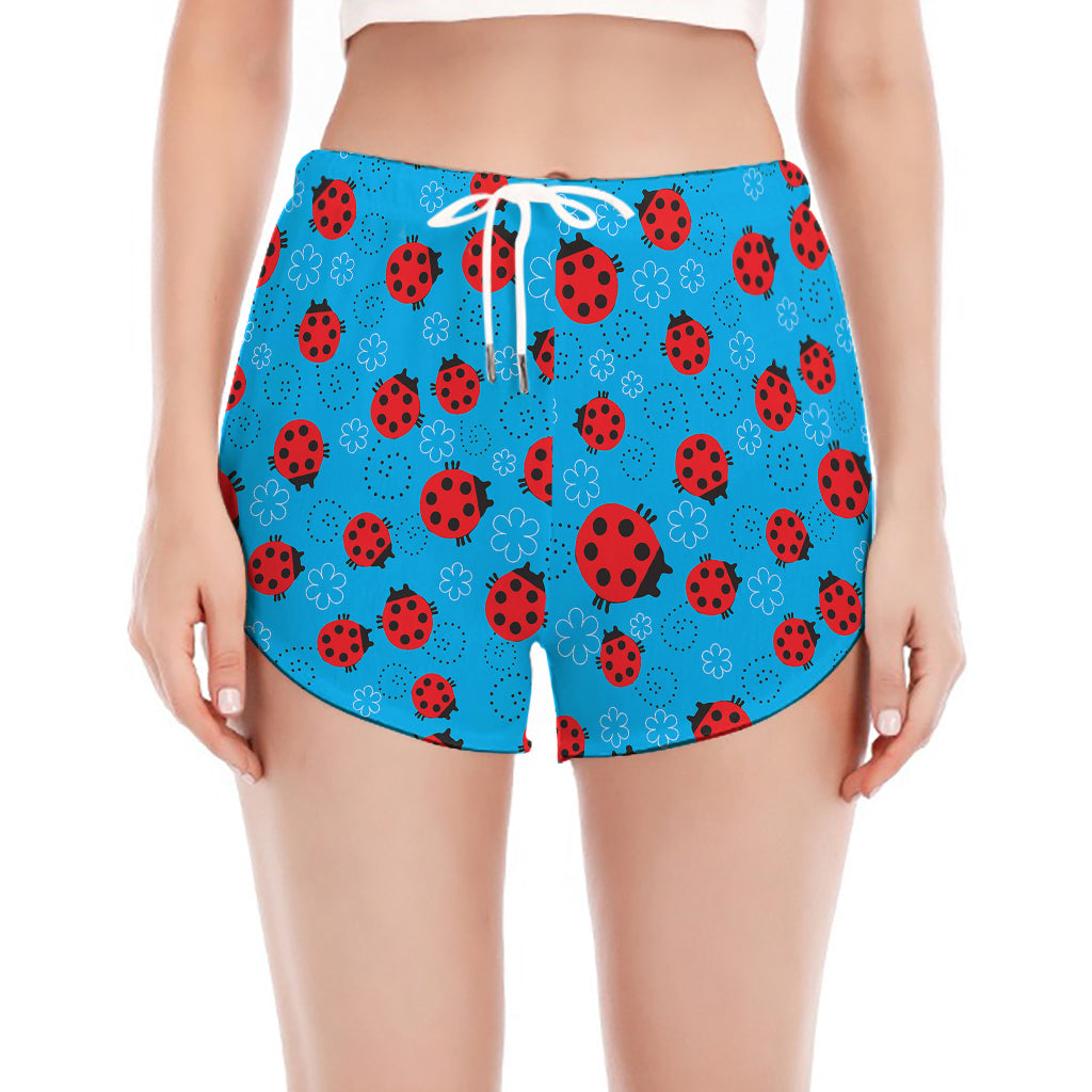 Cartoon Ladybird Pattern Print Women's Split Running Shorts