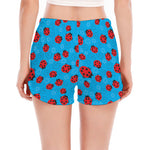 Cartoon Ladybird Pattern Print Women's Split Running Shorts