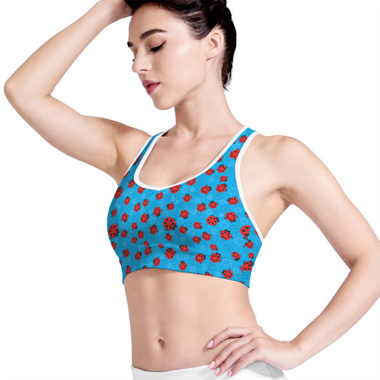 Cartoon Ladybird Pattern Print Women's Sports Bra