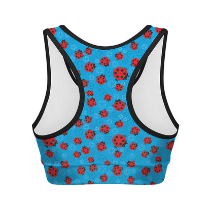 Cartoon Ladybird Pattern Print Women's Sports Bra