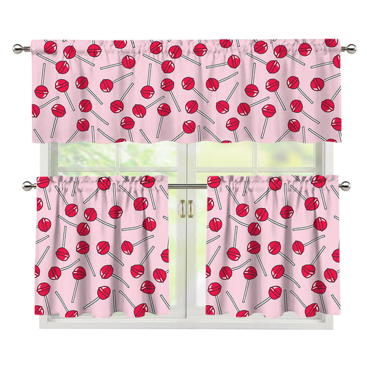 Cartoon Lollipop Pattern Print 3 Piece Kitchen Curtains