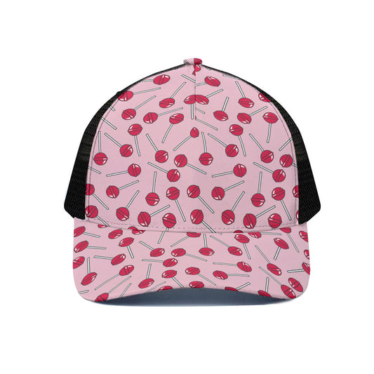 Cartoon Lollipop Pattern Print Black Mesh Trucker Cap