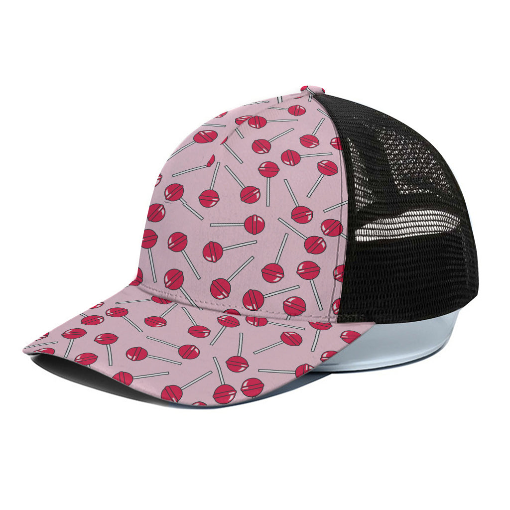 Cartoon Lollipop Pattern Print Black Mesh Trucker Cap