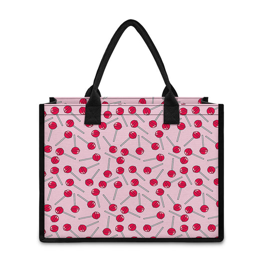 Cartoon Lollipop Pattern Print Canvas Tote Bag