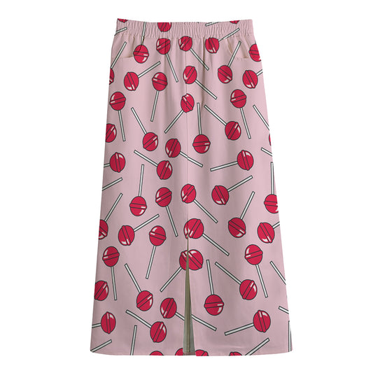 Cartoon Lollipop Pattern Print Cotton Front Slit Maxi Skirt