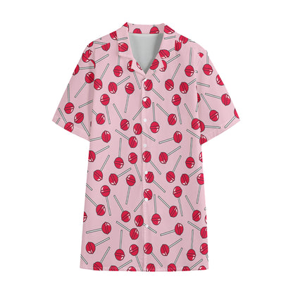 Cartoon Lollipop Pattern Print Cotton Hawaiian Shirt