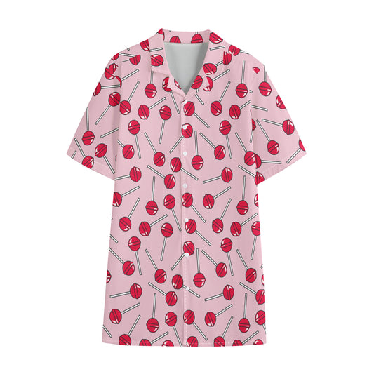 Cartoon Lollipop Pattern Print Cotton Hawaiian Shirt
