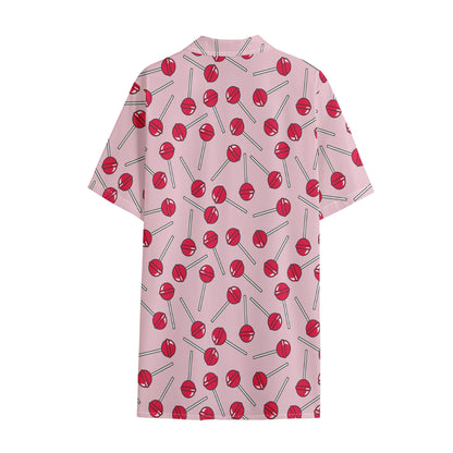 Cartoon Lollipop Pattern Print Cotton Hawaiian Shirt