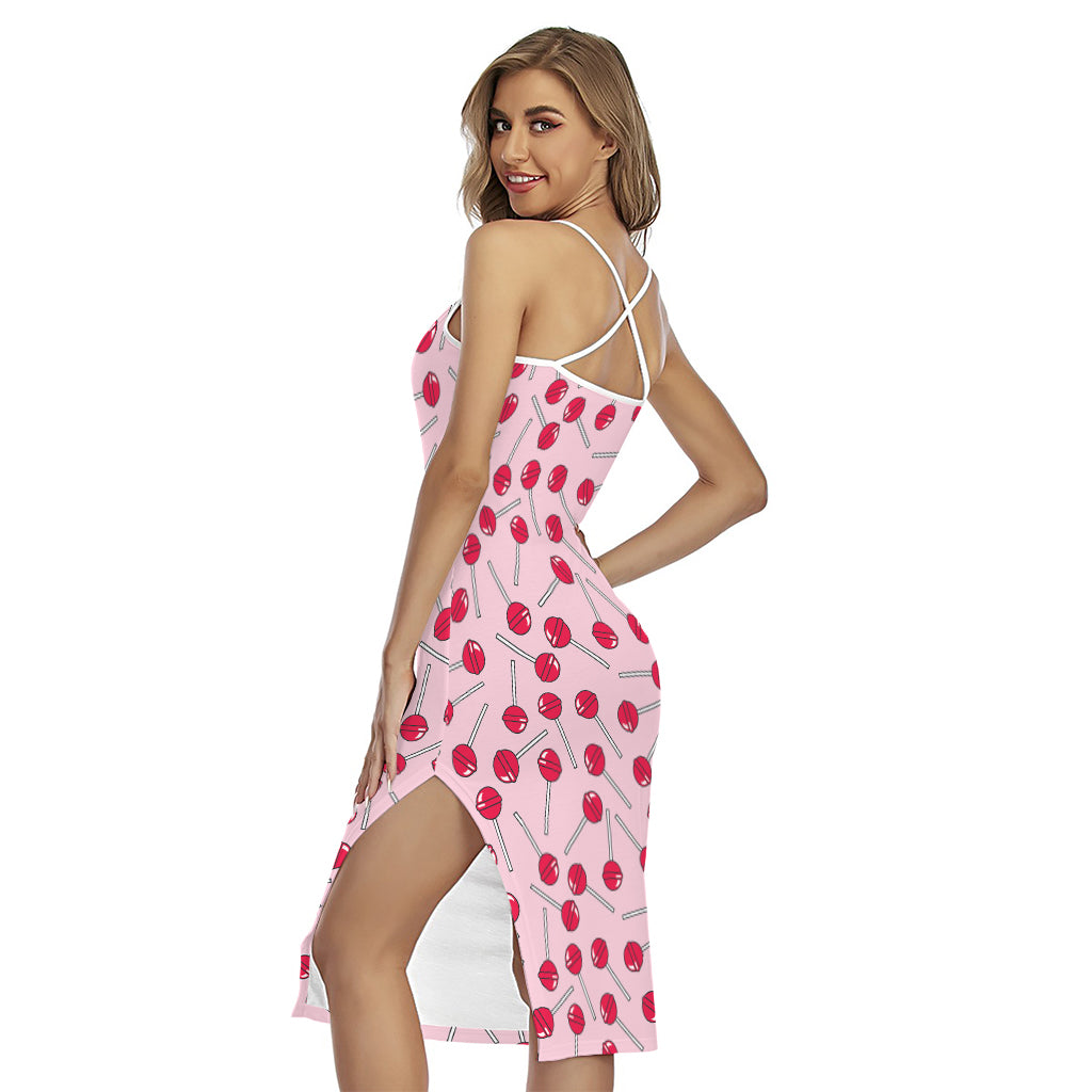 Cartoon Lollipop Pattern Print Cross Back Cami Dress