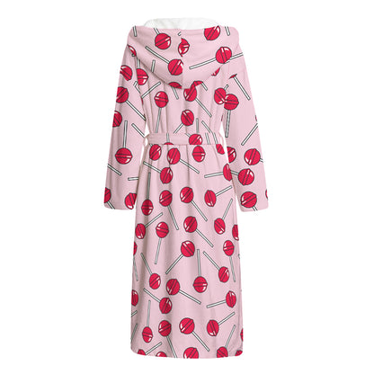 Cartoon Lollipop Pattern Print Hooded Bathrobe