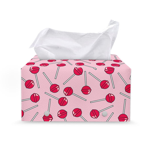 Cartoon Lollipop Pattern Print Leather Tissue Box Cover