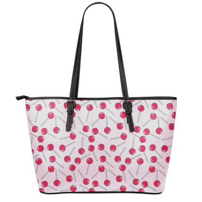 Cartoon Lollipop Pattern Print Leather Tote Bag
