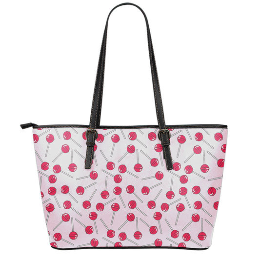 Cartoon Lollipop Pattern Print Leather Tote Bag