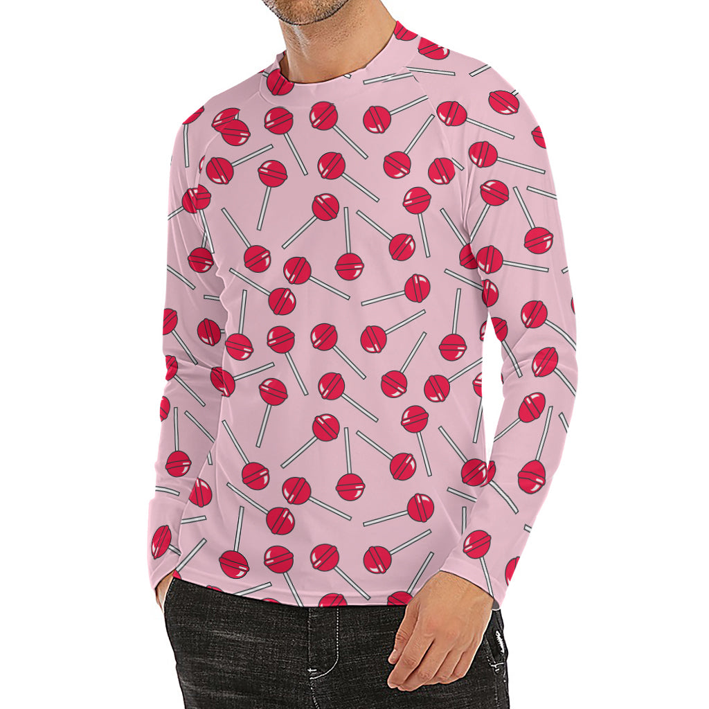 Cartoon Lollipop Pattern Print Men's Long Sleeve Rash Guard